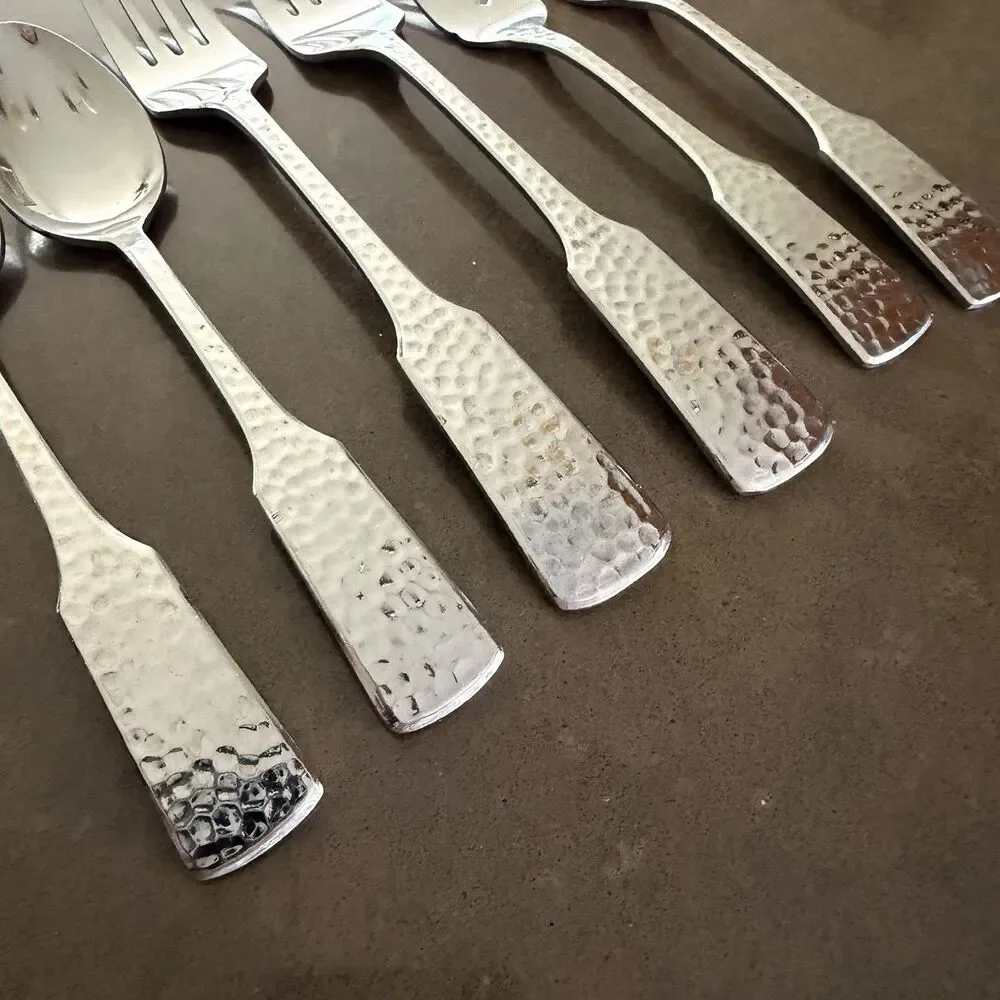 Lot Dinner Salad Forks Spoons HABITAT Japan stainless flatware Set Hammered